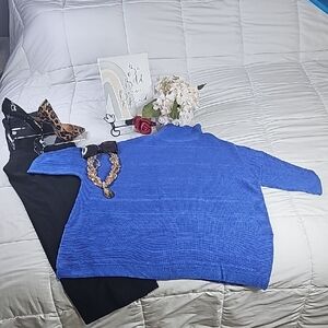 Blue Pancho Sweater Office Wear Business Casual Meeting Top